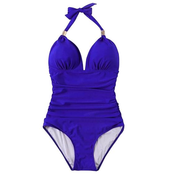 Women’s One Piece Swimsuit Halter Tie back Cobalt Blue Size Medium - Picture 1 of 5